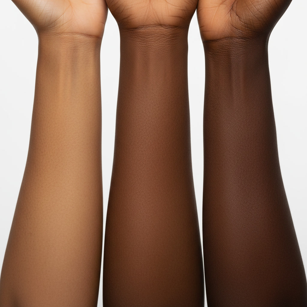 Are LED masks safe for darker skin, comparison showing diverse Fitzpatrick skin types IV through VI